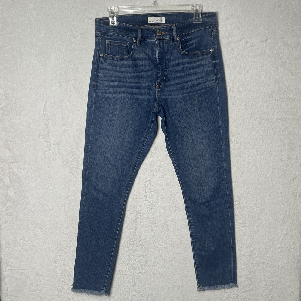 LOFT Jeans Womens 28/6  Skinny Crop Curvy Frayed Hem High Rise Medium Wash Denim